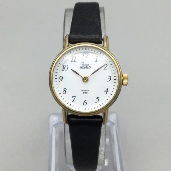 Vintage Timex expedition ladies gold tone black leather watch NEW BATTERY Vintage Ladies Timex Watch with black leather band /new  main image 2
